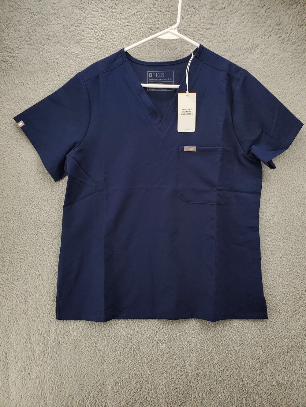 Figs Catarina One Pocket Scrub Top Womens Large Navy Blue V Neck NWT
